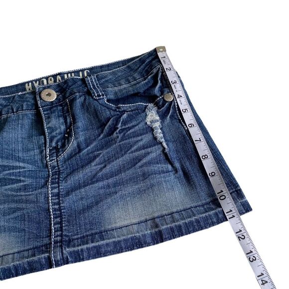 Vintage Hydraulic Distressed Denim Blue Jean Flap Pocket Micro Mini Skirt Sz 7/8 - Picture 4 of 14